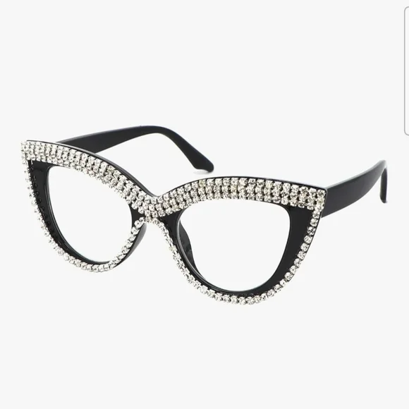Elegant Black Rhinestone Cat-Eye Glasses - Picture 2 of 5